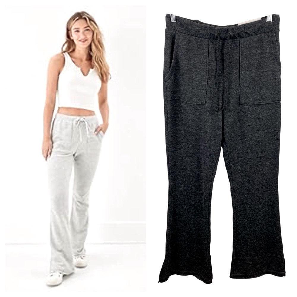 NWT American Eagle Flare Super High Rise Sweatpants Dark Grey Women's S Raw Hem